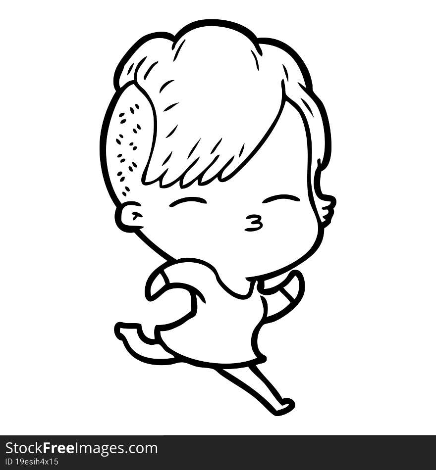 cartoon squinting girl running. cartoon squinting girl running