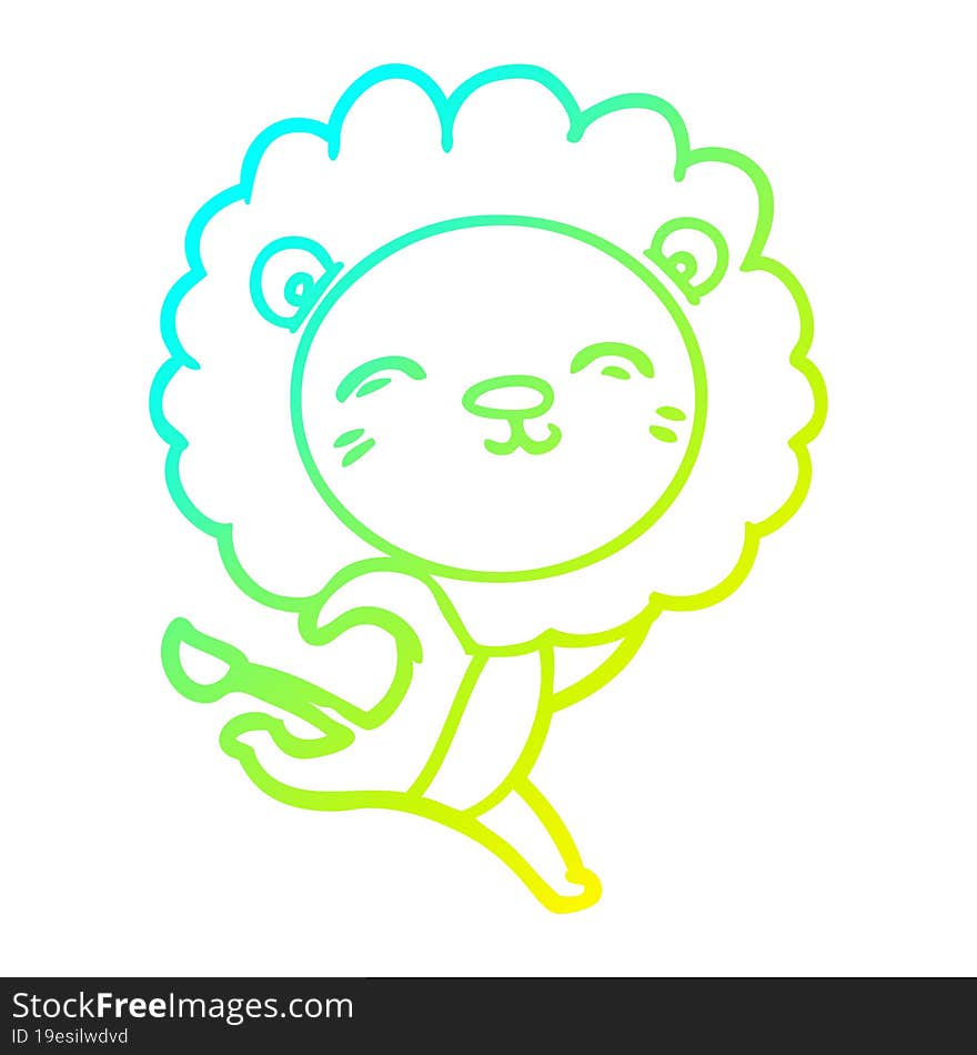 cold gradient line drawing of a cartoon lion