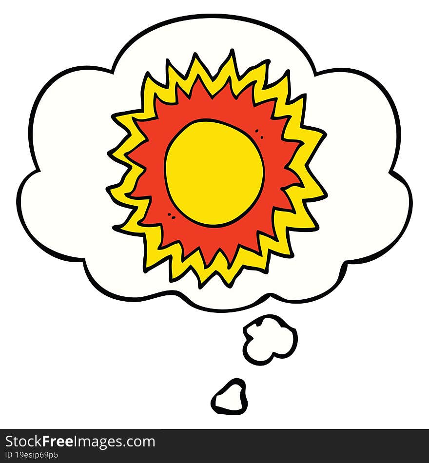 cartoon sun with thought bubble. cartoon sun with thought bubble