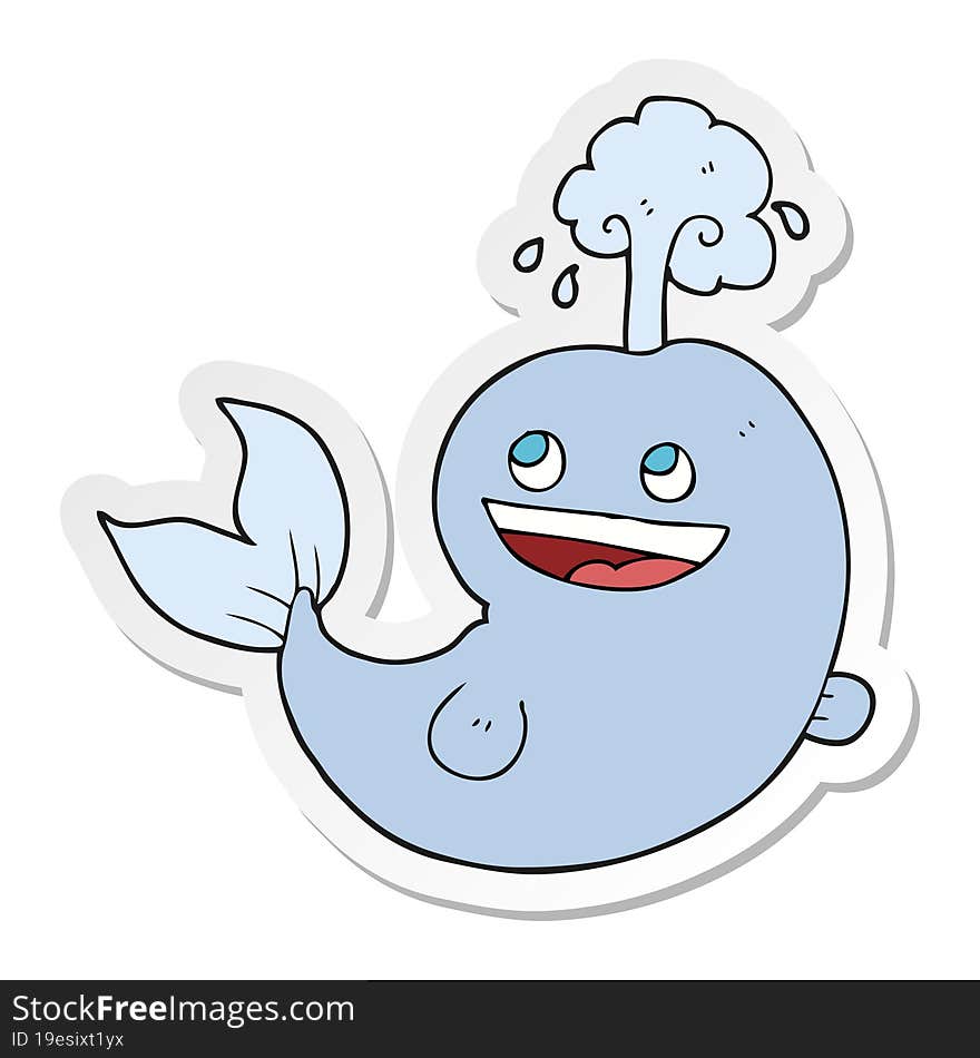 sticker of a cartoon whale spouting water