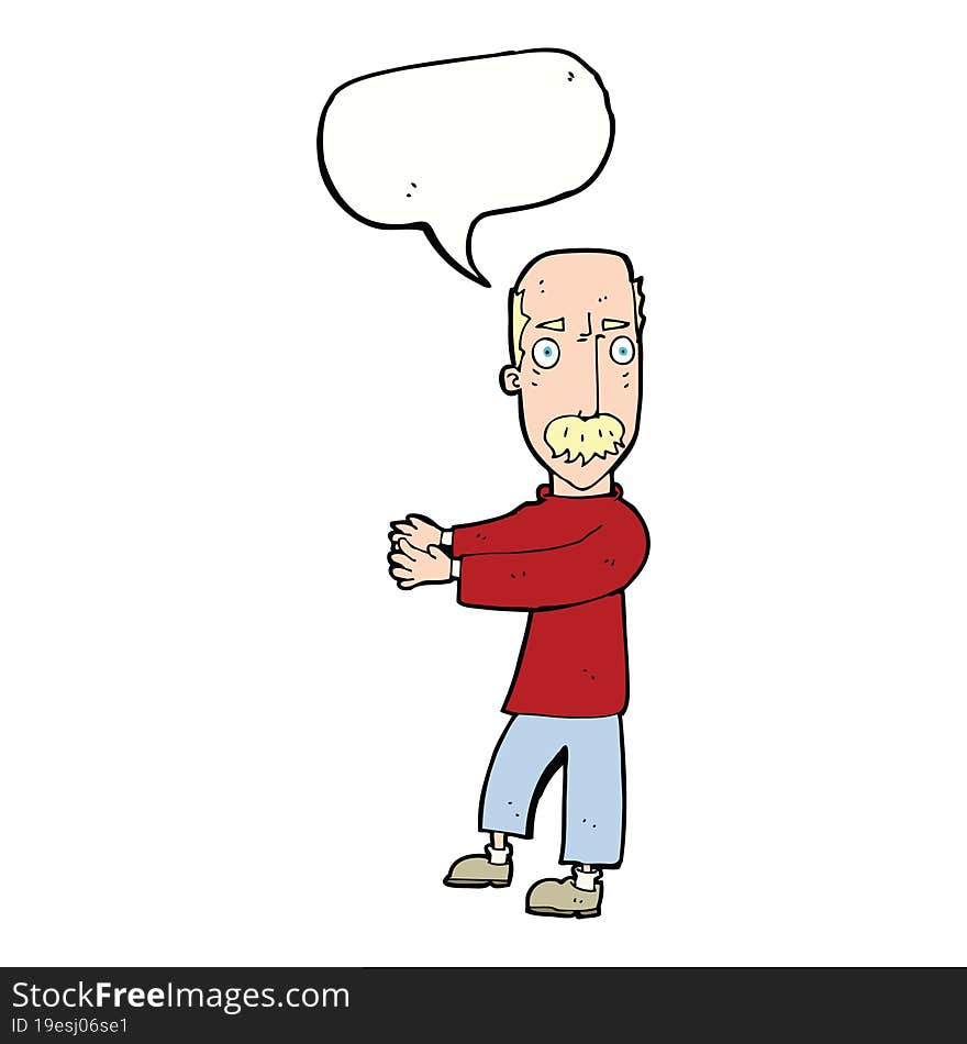 Cartoon Balding Man Explaining With Speech Bubble