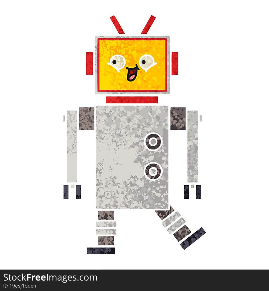 Retro Illustration Style Cartoon Robot