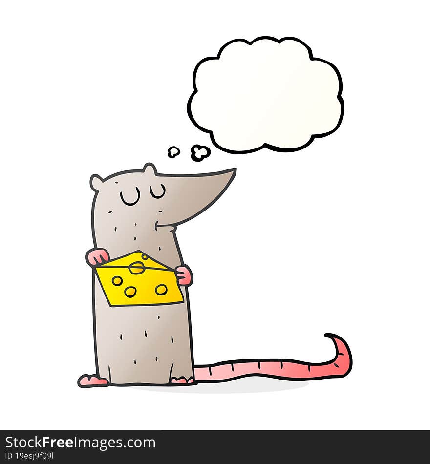 freehand drawn thought bubble cartoon mouse with cheese