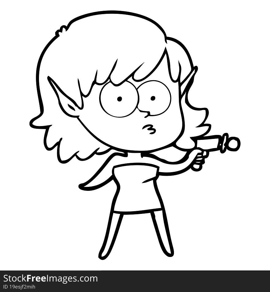 cartoon elf girl with ray gun. cartoon elf girl with ray gun