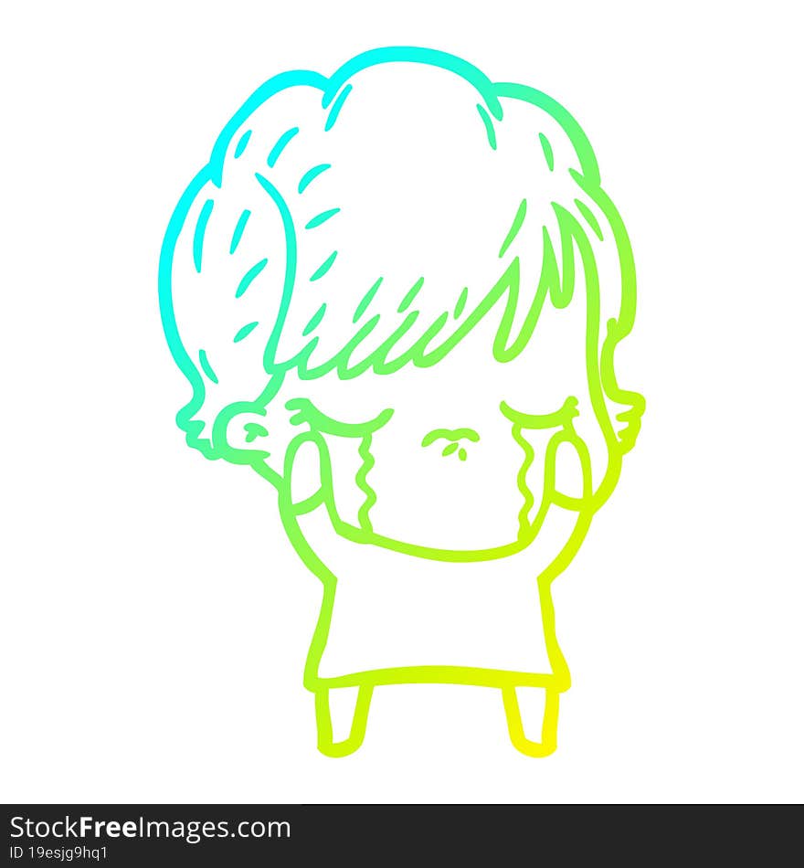 cold gradient line drawing of a cartoon woman crying