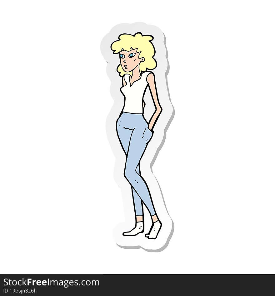 sticker of a cartoon pretty woman