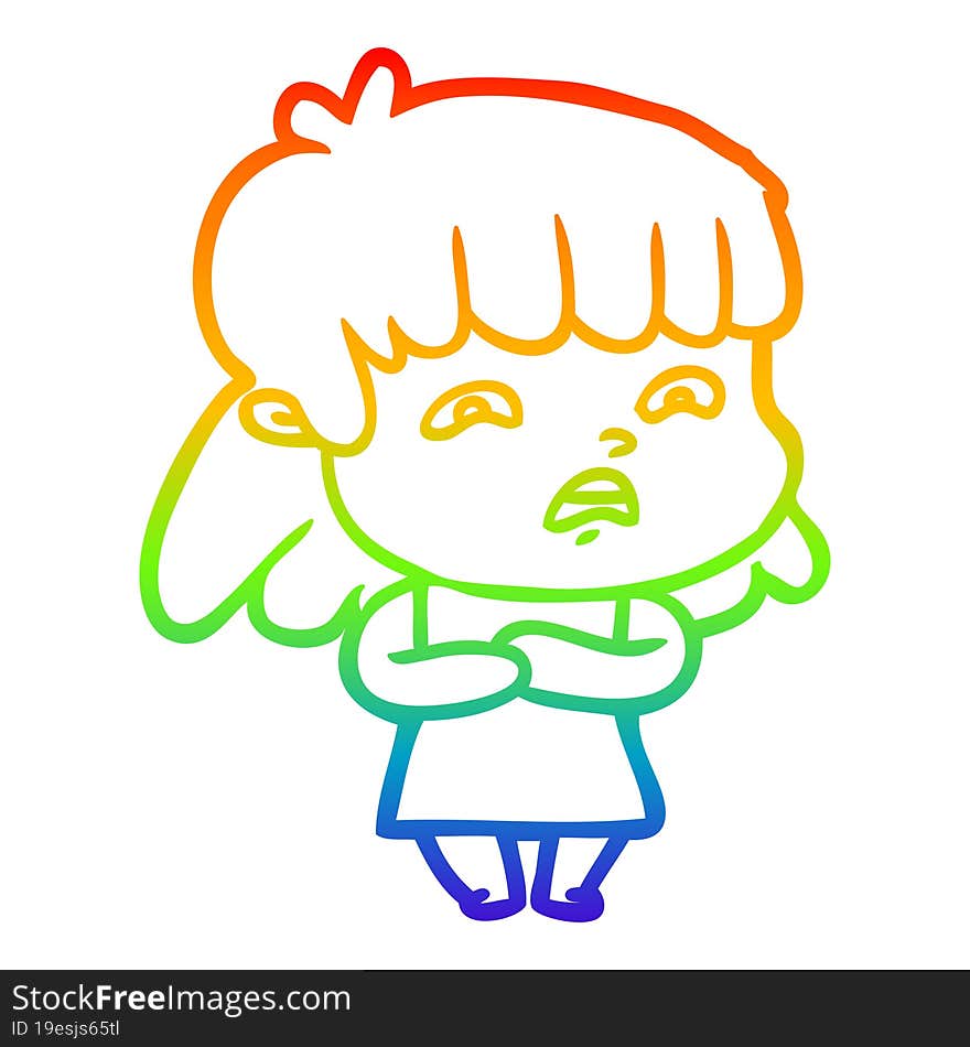 rainbow gradient line drawing cartoon worried woman