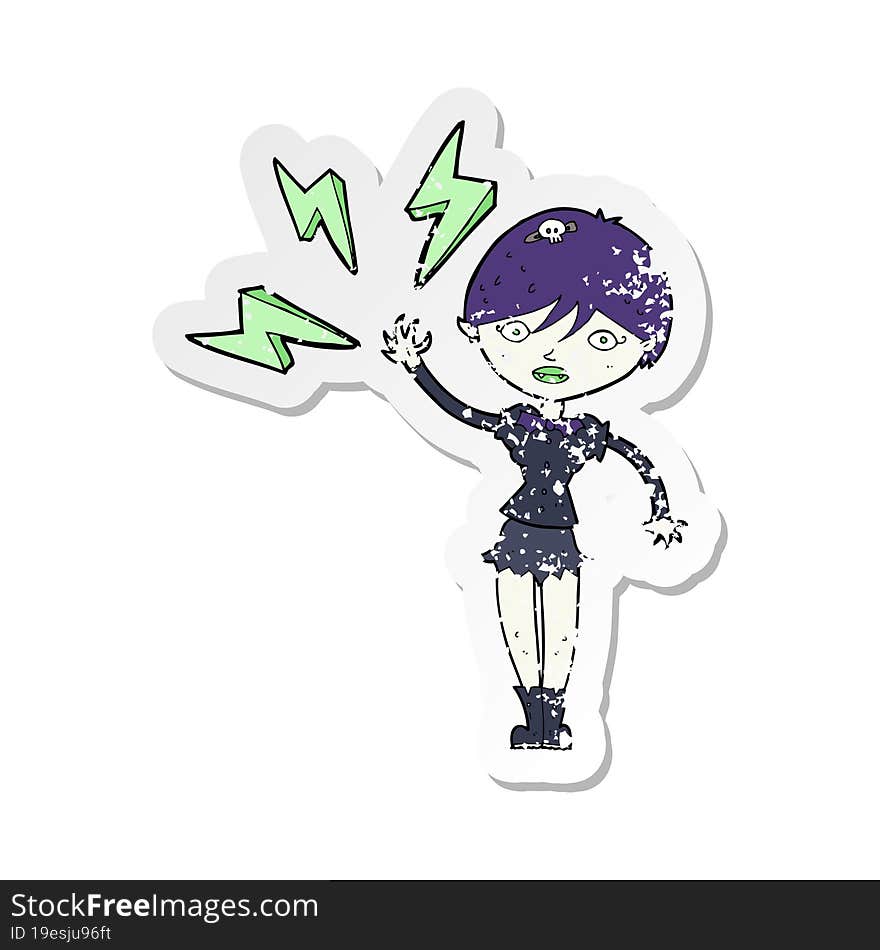 retro distressed sticker of a cartoon halloween vampire girl