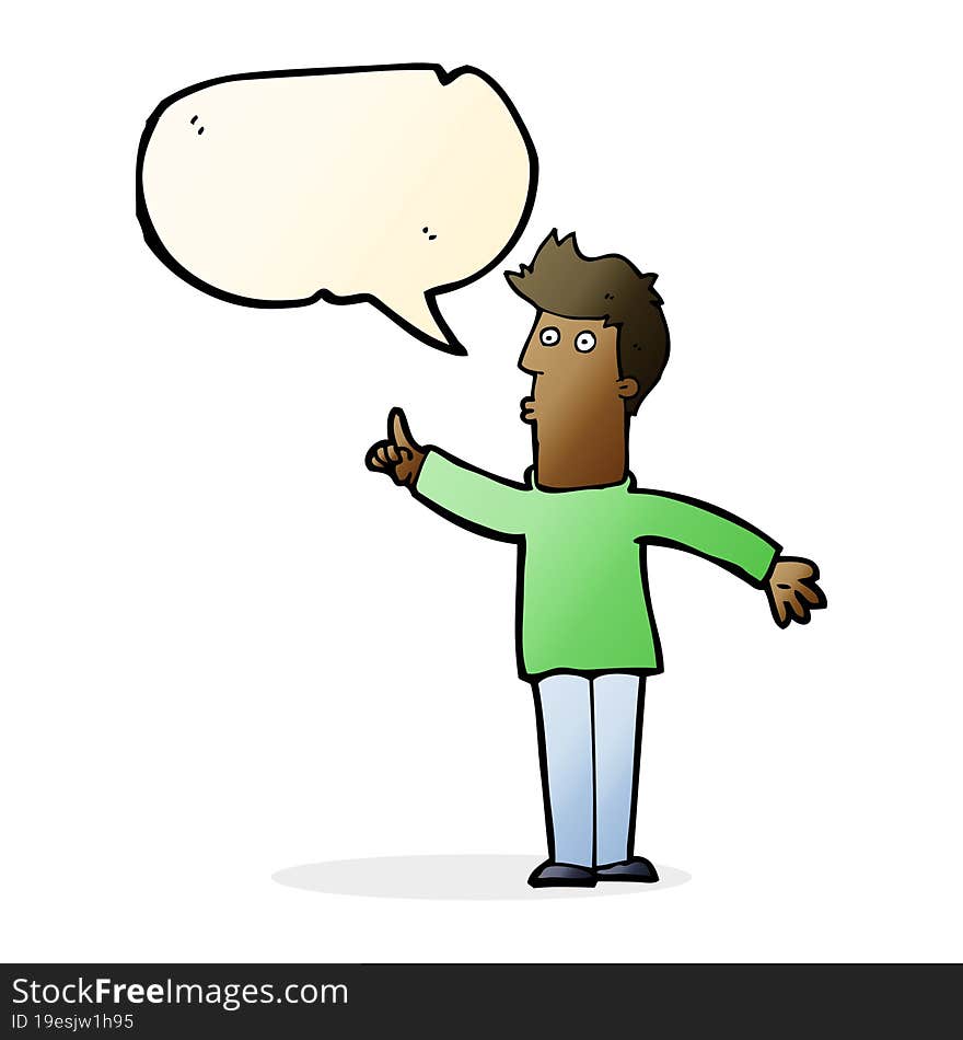 cartoon man advising caution with speech bubble