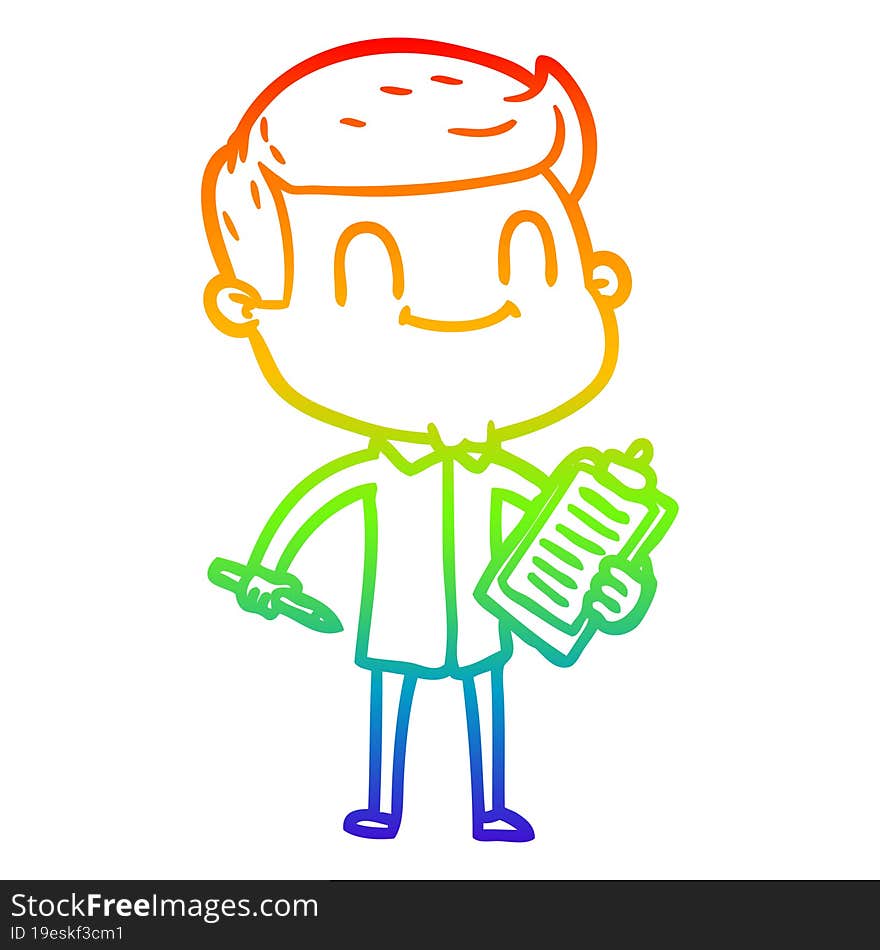 rainbow gradient line drawing of a cartoon friendly man