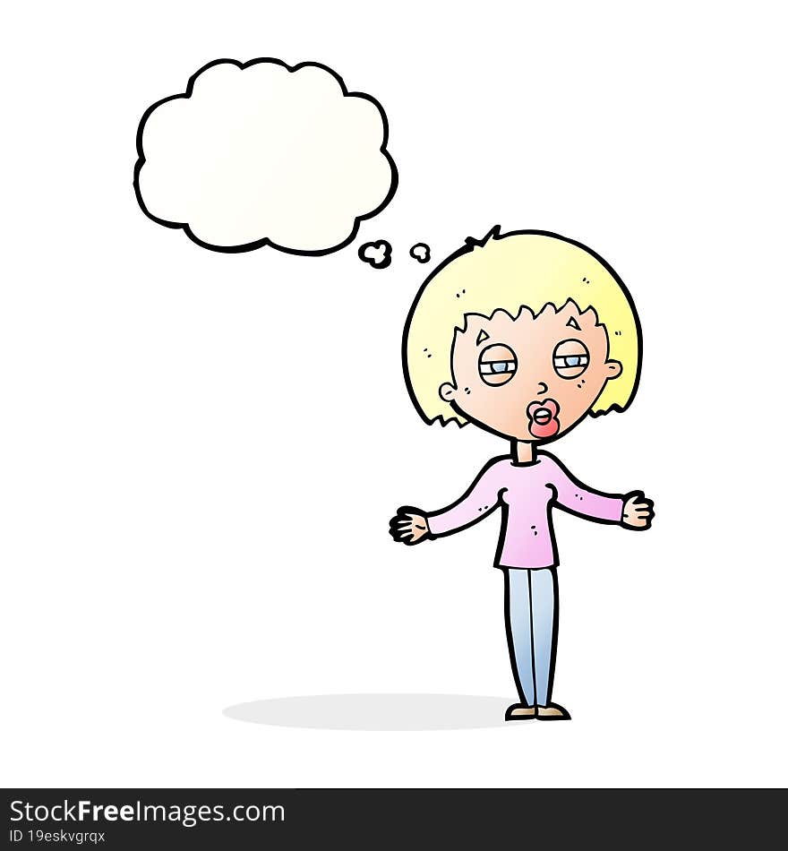 cartoon suspicious woman with thought bubble