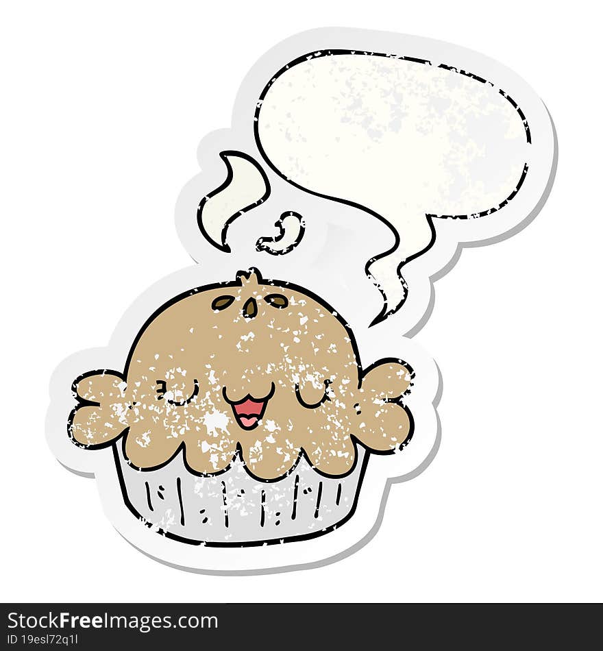 cute cartoon pie and speech bubble distressed sticker