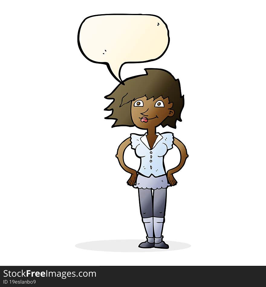 Cartoon Woman With Hands On Hips With Speech Bubble