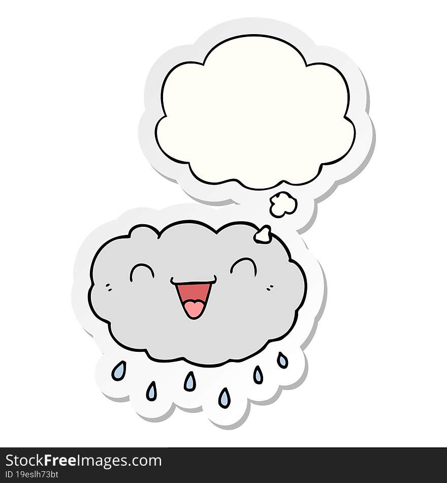 happy cartoon cloud and thought bubble as a printed sticker