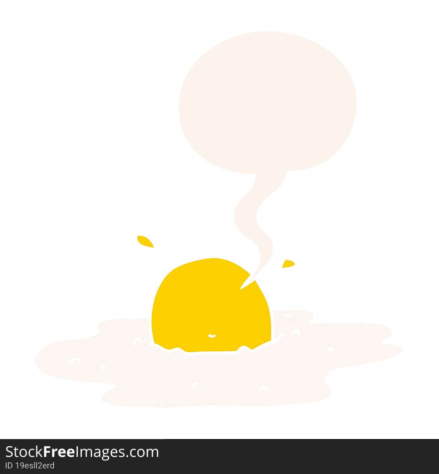 cartoon fried egg and speech bubble in retro style