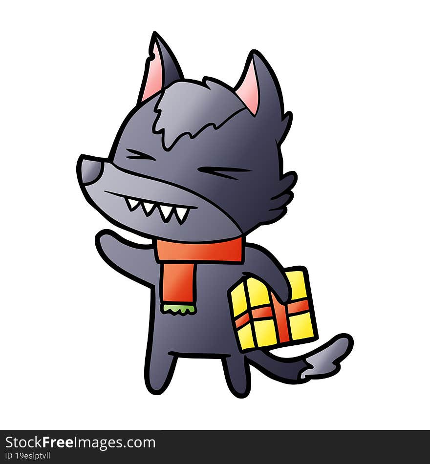 angry christmas wolf cartoon. angry christmas wolf cartoon