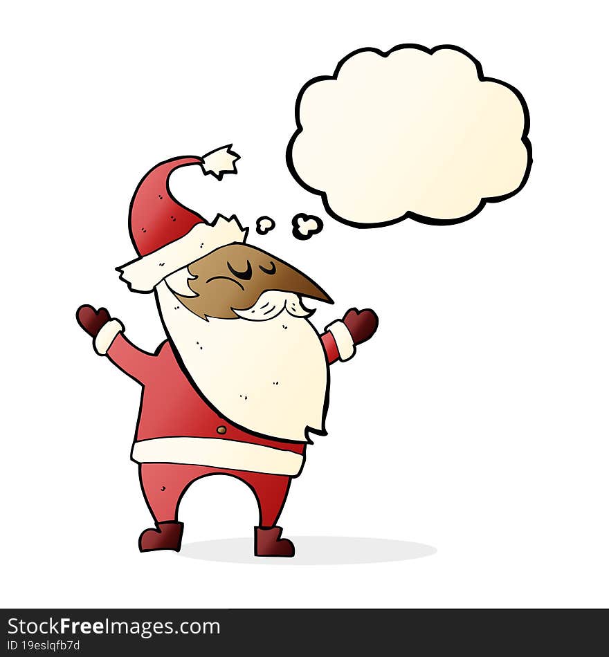 cartoon santa claus with thought bubble