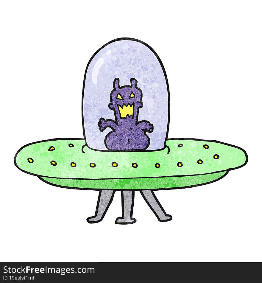 textured cartoon alien in flying saucer