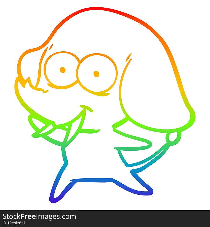 rainbow gradient line drawing happy cartoon elephant