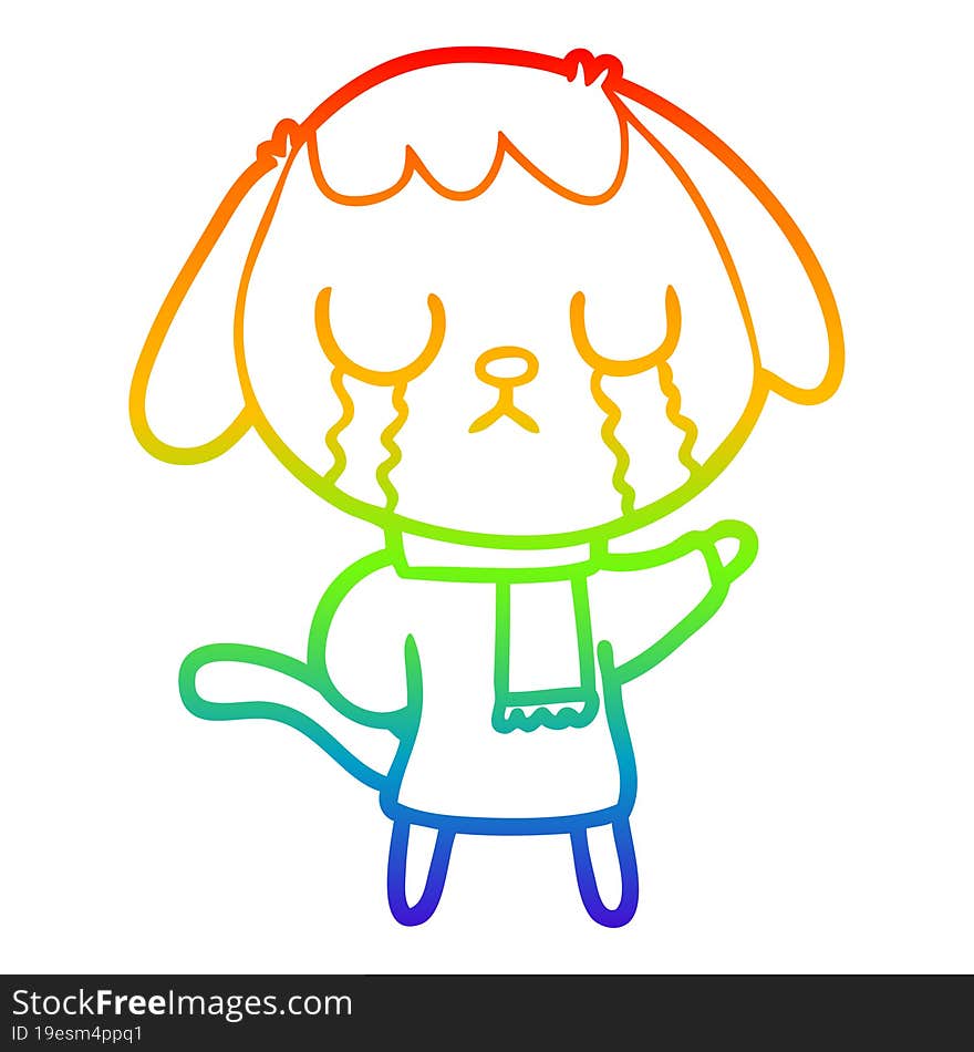 Rainbow Gradient Line Drawing Cute Cartoon Dog Crying