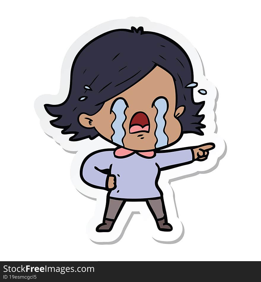 sticker of a cartoon woman crying