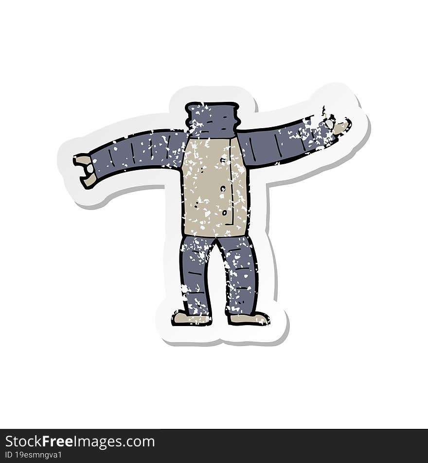 retro distressed sticker of a cartoon robot body