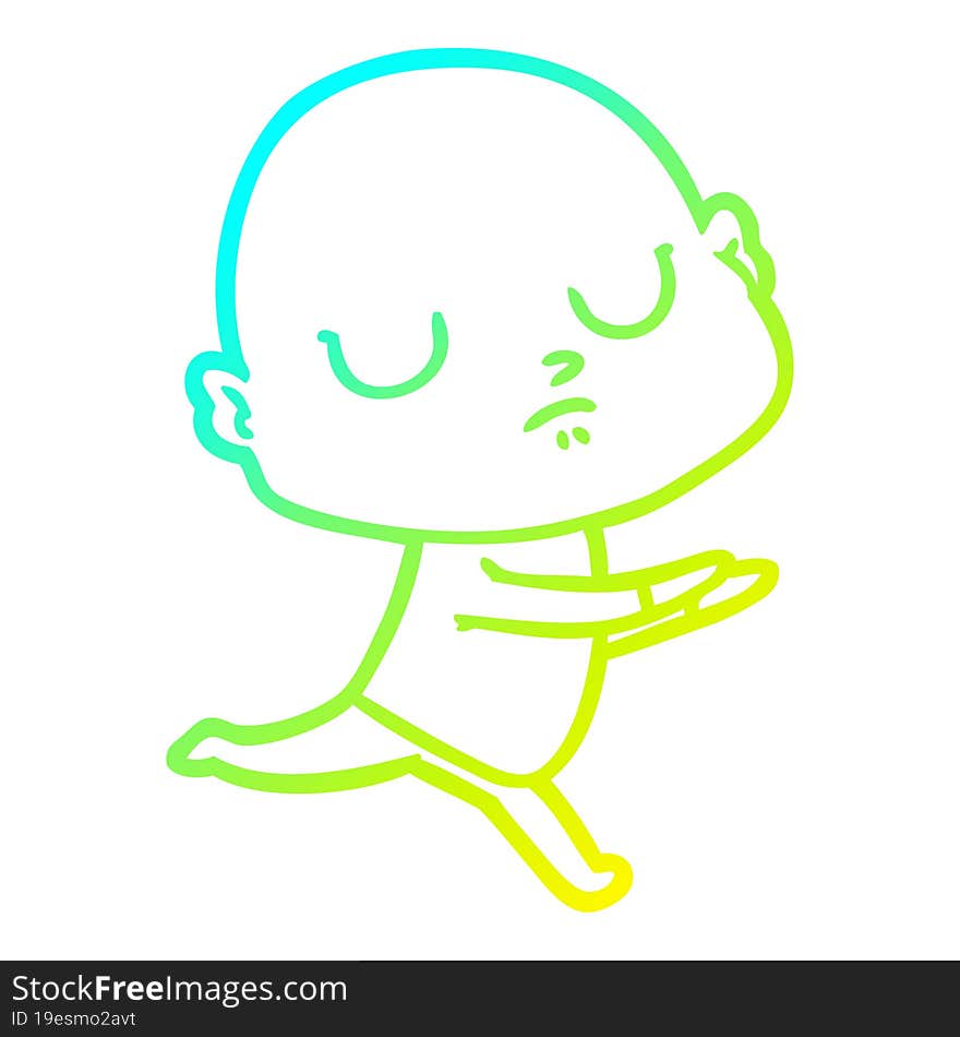 cold gradient line drawing cartoon bald man