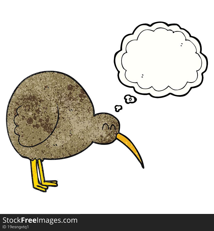 freehand drawn thought bubble textured cartoon kiwi bird