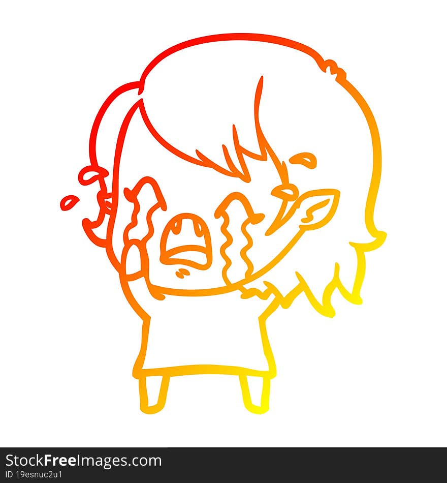 warm gradient line drawing cartoon crying vampire girl