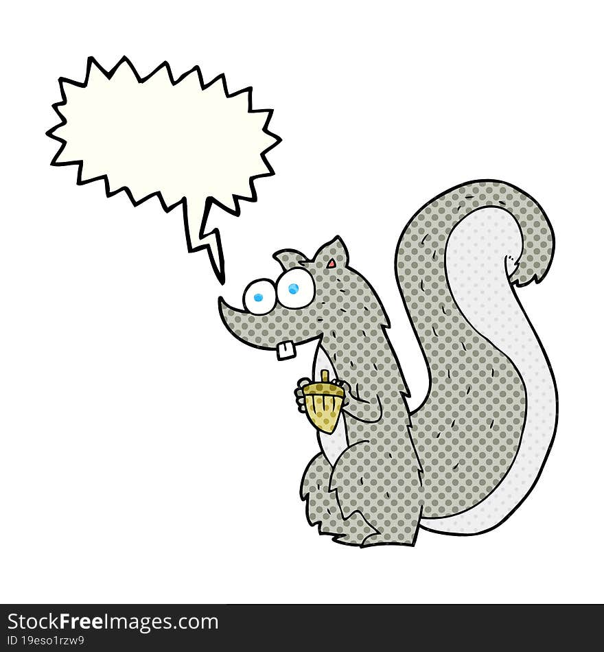 Comic Book Speech Bubble Cartoon Squirrel With Nut