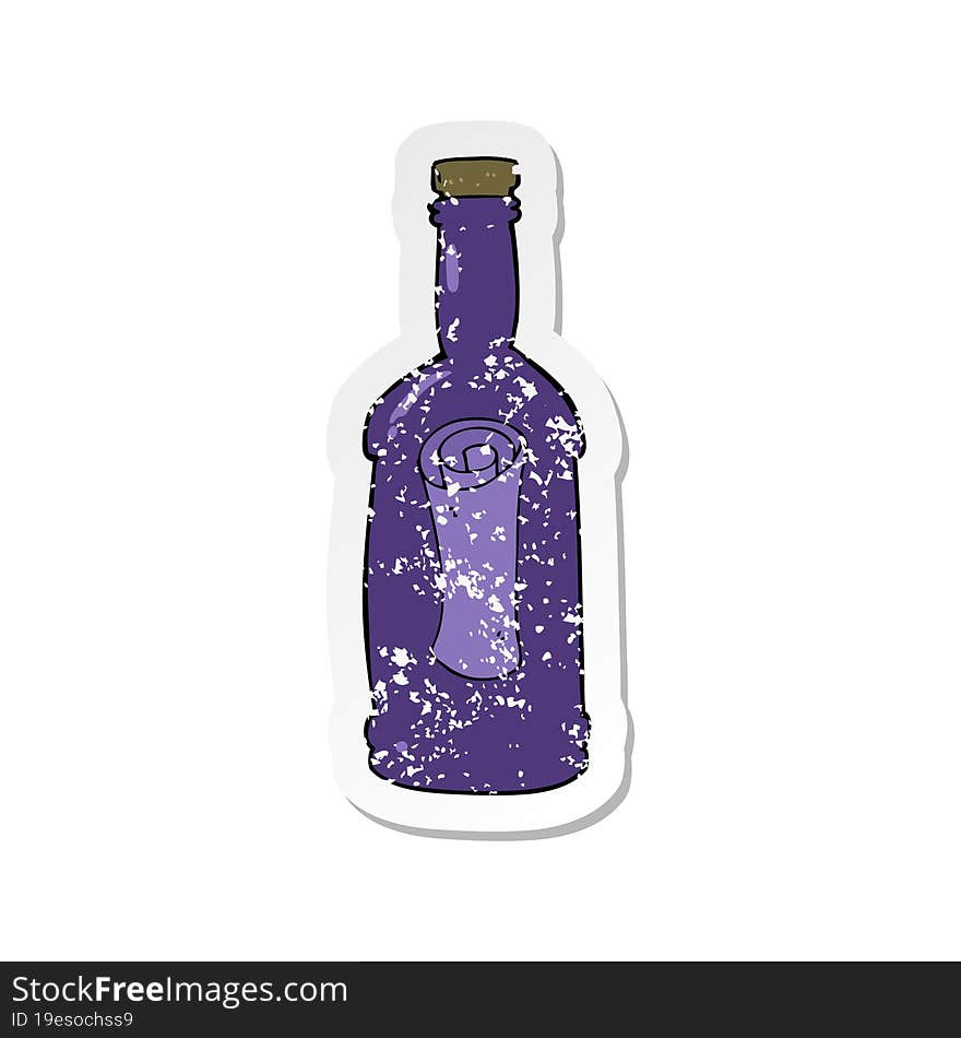 retro distressed sticker of a cartoon letter in a bottle