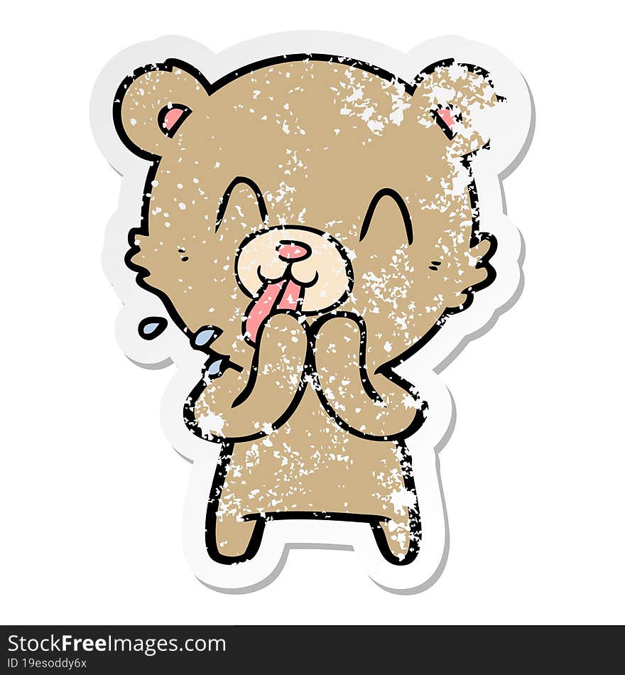 distressed sticker of a rude cartoon bear