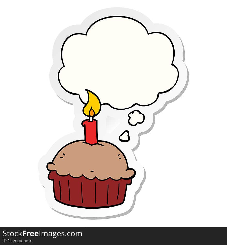 Cartoon Birthday Cupcake And Thought Bubble As A Printed Sticker