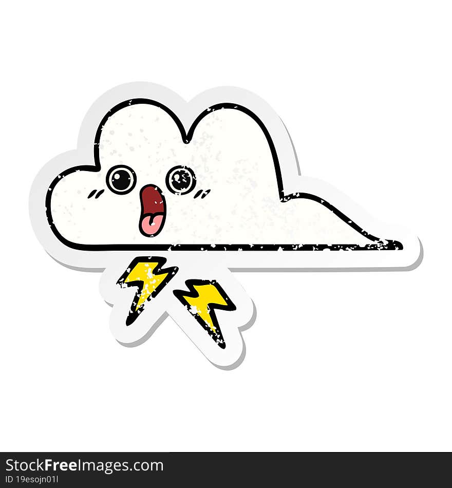 distressed sticker of a cute cartoon storm cloud