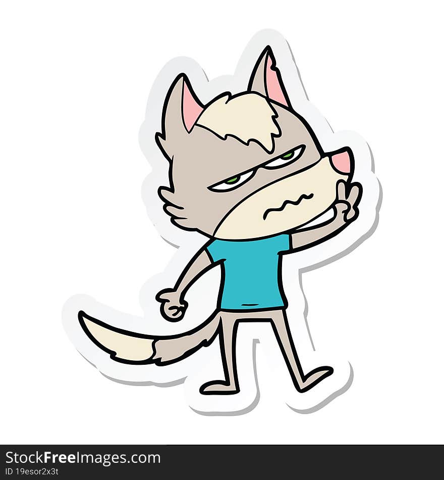 sticker of a cartoon annoyed wolf