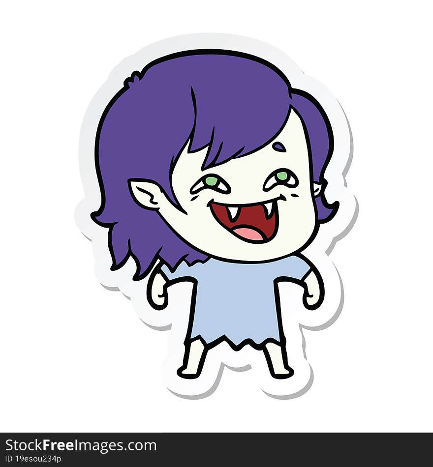 sticker of a cartoon laughing vampire girl