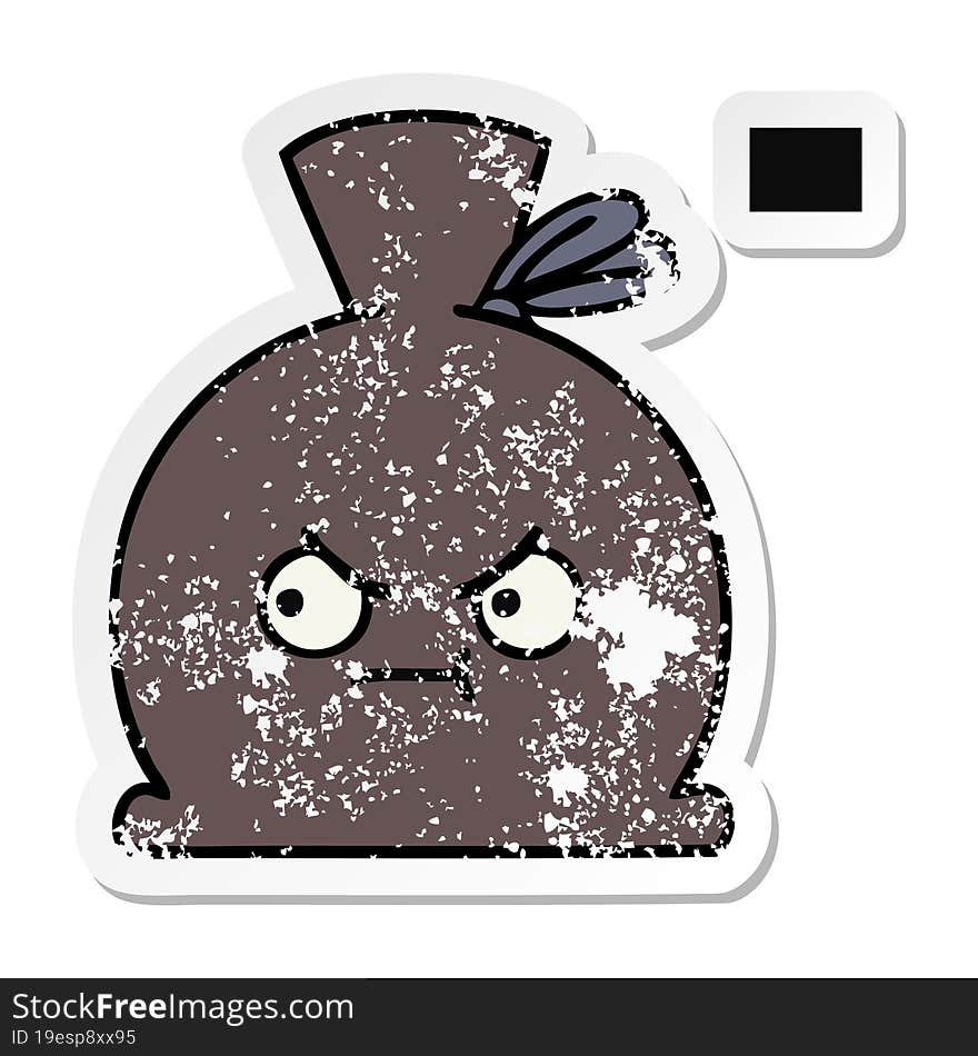 distressed sticker of a cute cartoon sack