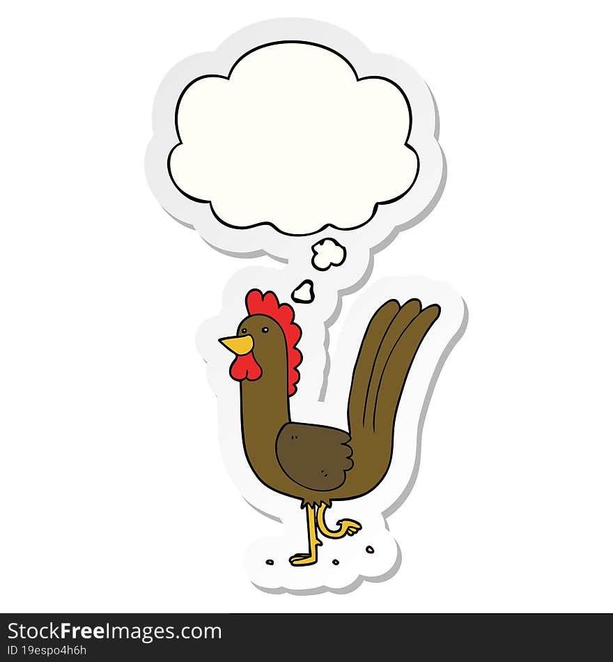 Cartoon Rooster And Thought Bubble As A Printed Sticker