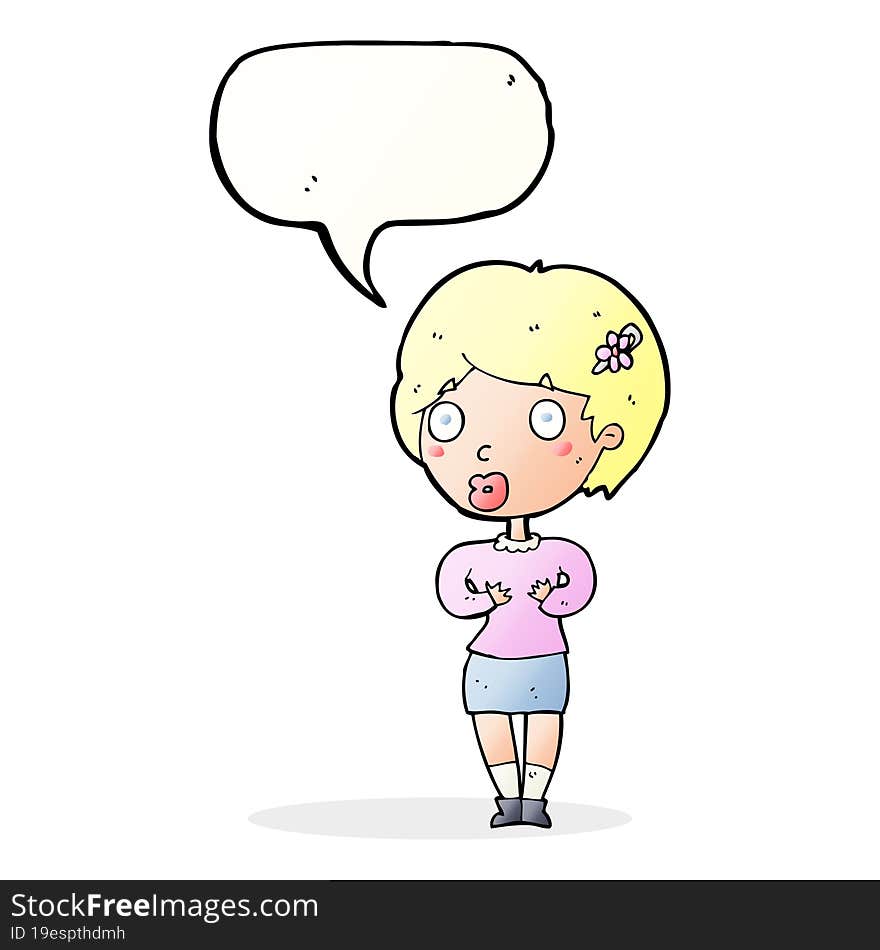 cartoon surprised woman with speech bubble