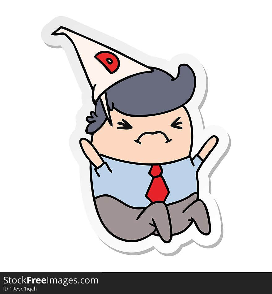 sticker cartoon kawaii man in dunce hat