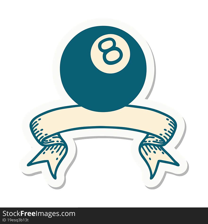 tattoo sticker with banner of a 8 ball