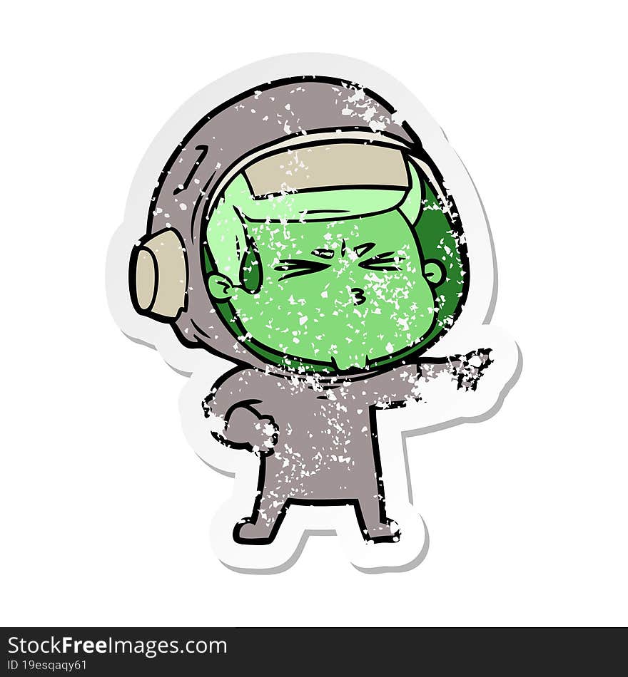 distressed sticker of a cartoon stressed astronaut