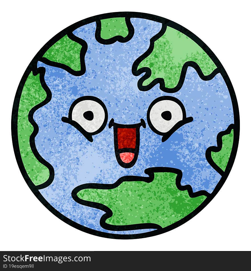 retro grunge texture cartoon planet earth