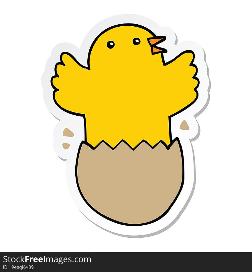 sticker of a cartoon hatching bird