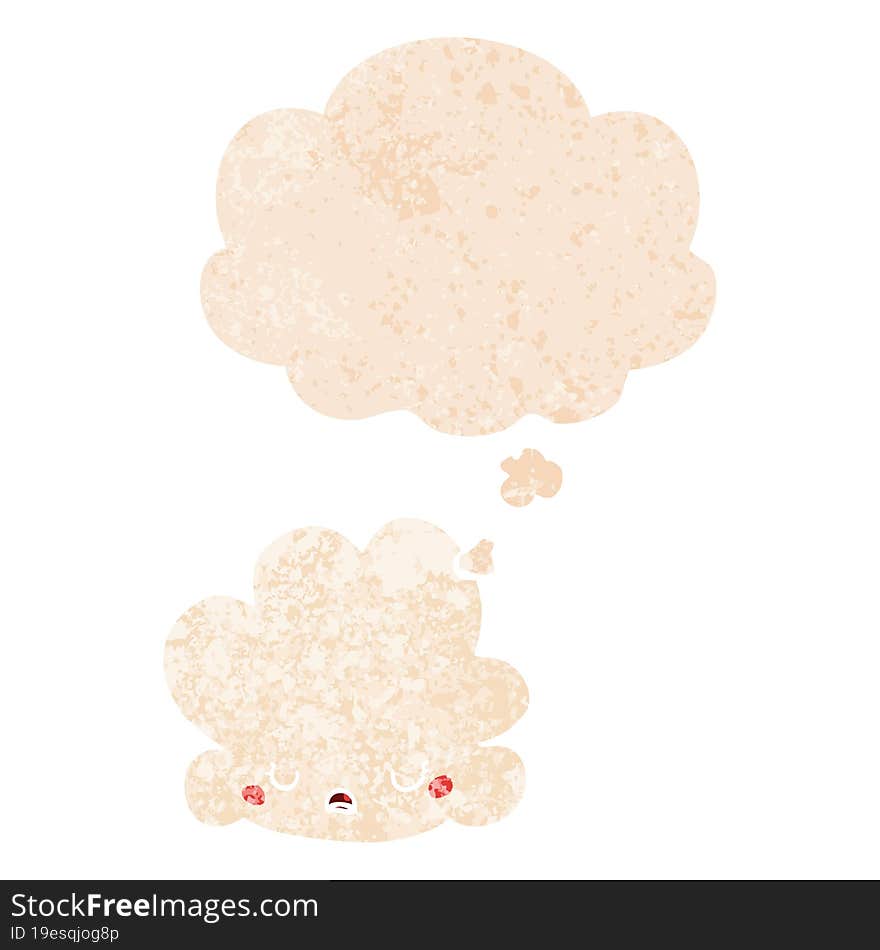 cute cartoon cloud and thought bubble in retro textured style