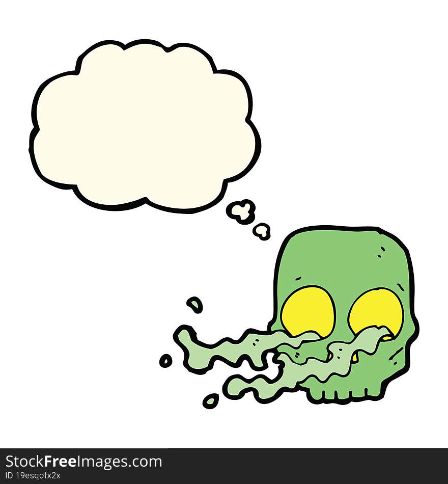 cartoon gross skull with thought bubble