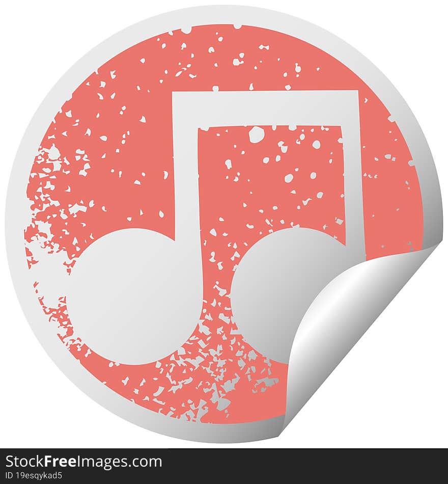 distressed circular peeling sticker symbol musical note