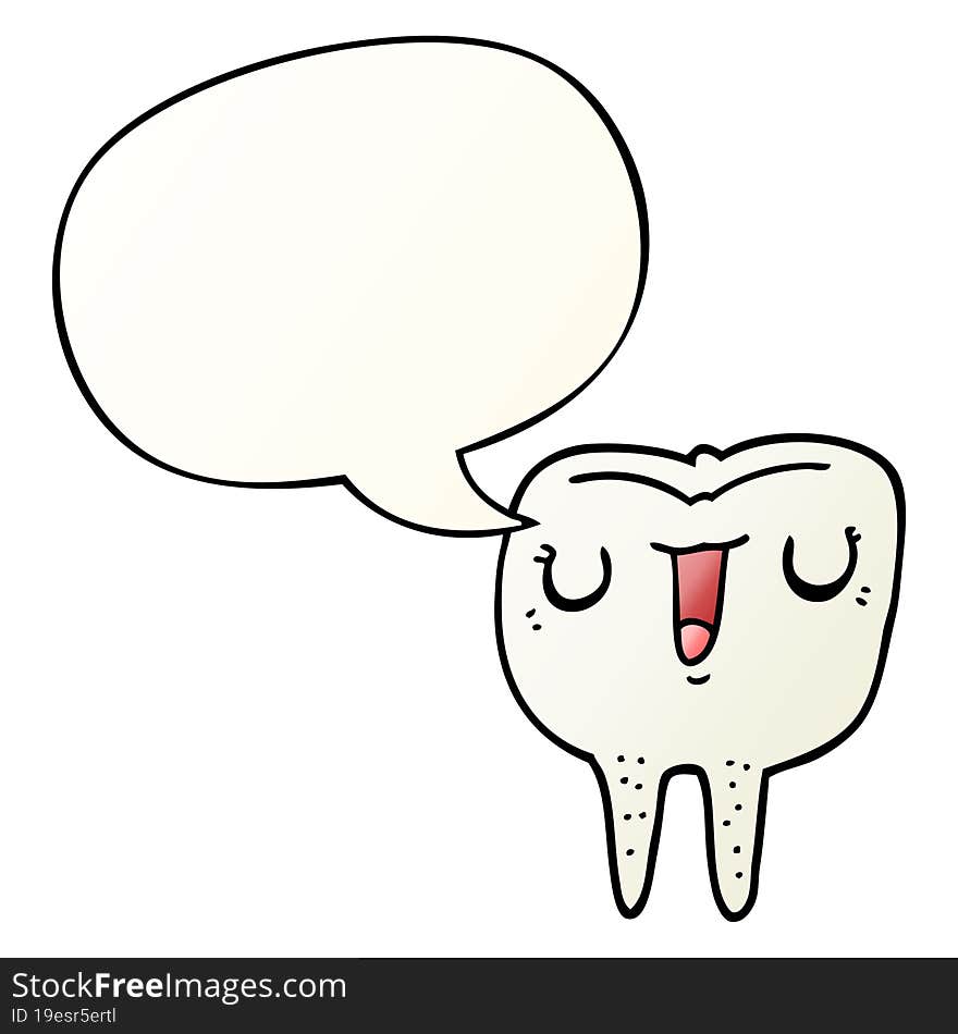 Cartoon Happy Tooth And Speech Bubble In Smooth Gradient Style