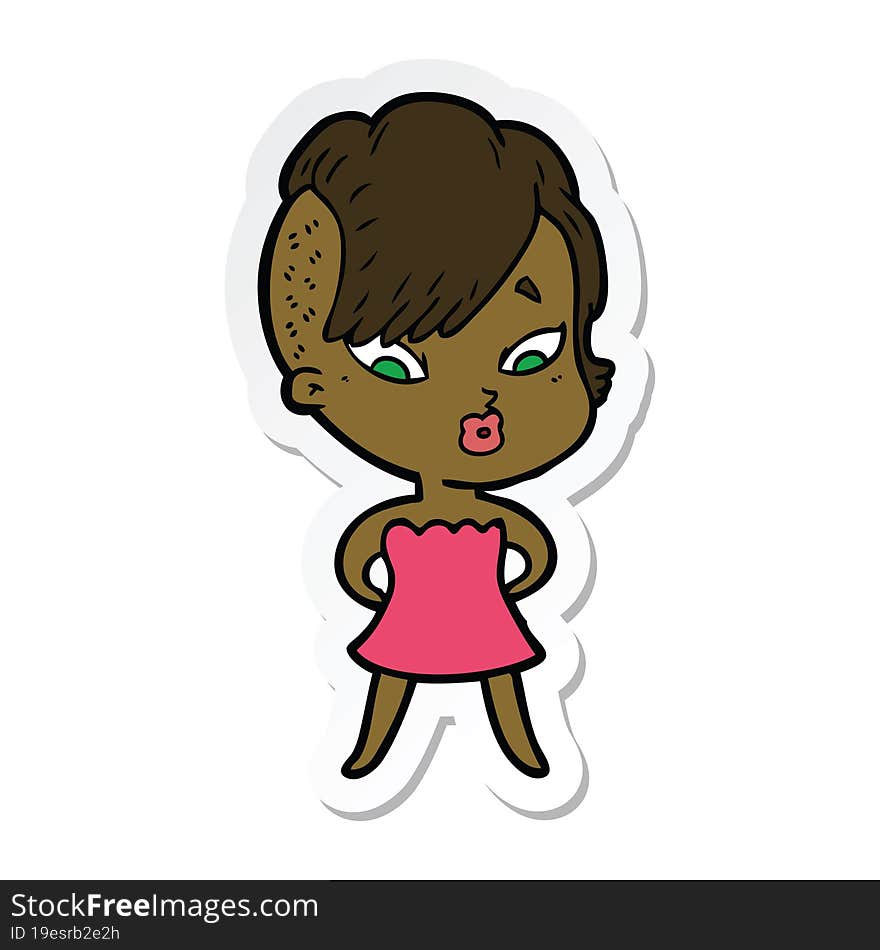 sticker of a cartoon surprised girl