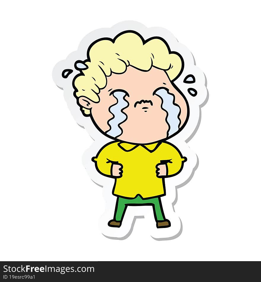 sticker of a cartoon man crying